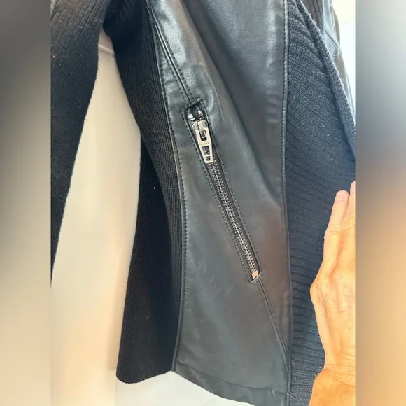 Blank NYC Black Leather Jacket Ribbed Drape Front Moto Lightweight | Size XS - Picture 10 of 16
